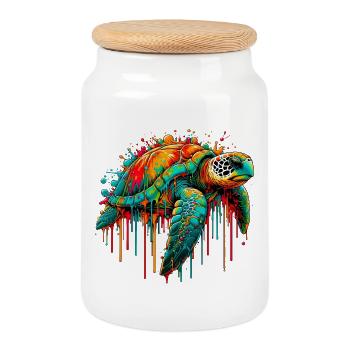 Tortue - Boîte à biscuits avec couvercle en bois - blanc - Devant