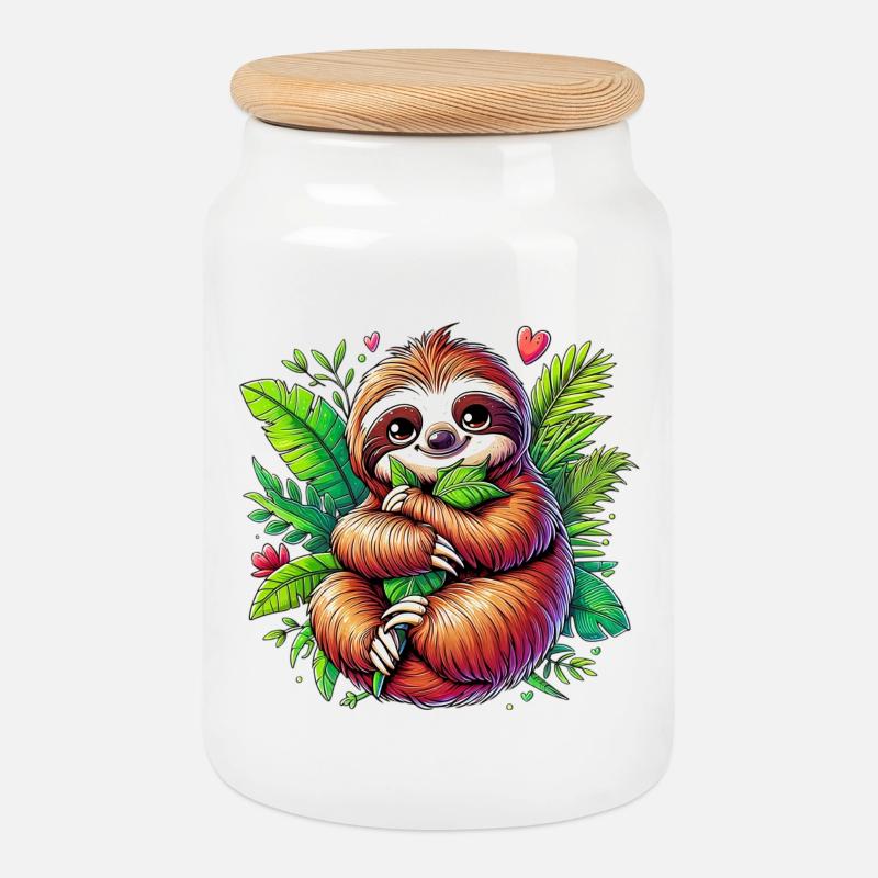 Sloth - Cookie Jar with Wooden Lid - white
