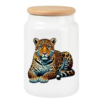Léopard - Boîte à biscuits avec couvercle en bois - blanc - Devant