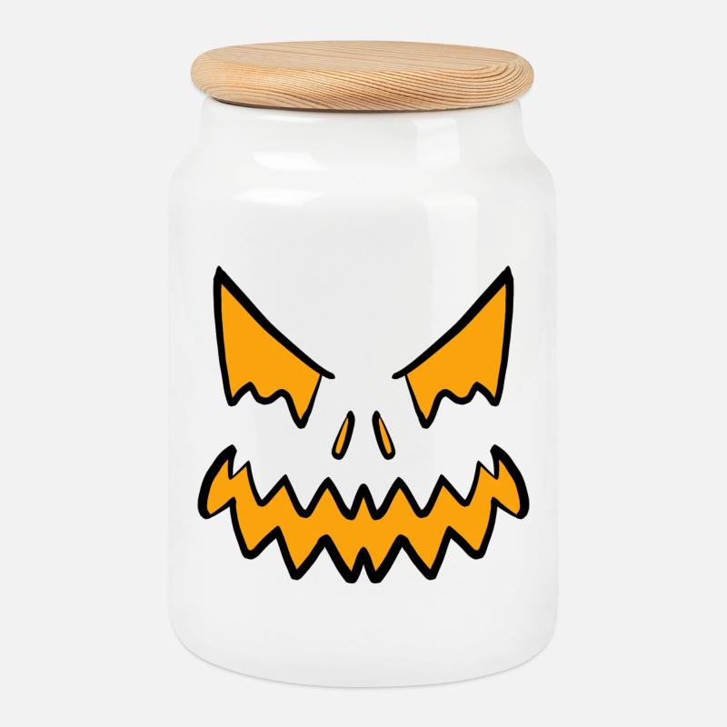 Halloween Face 1/2024 - Cookie Jar with Wooden Lid - white