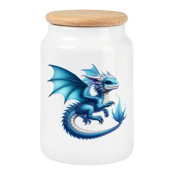 Dragon - Cookie Jar with Wooden Lid - white - Front