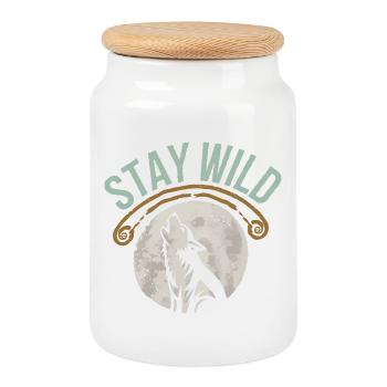 Stay Wild Wolf T-Shirt - Keksdose mit Holzdeckel - Weiß - Vorne