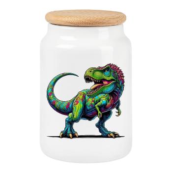Dinosaur - Cookie Jar with Wooden Lid - white - Front