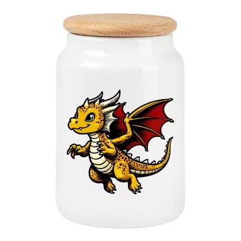 Dragon - Cookie Jar with Wooden Lid - white - Front