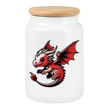 Drache - Keksdose mit Holzdeckel - Weiß - Vorne