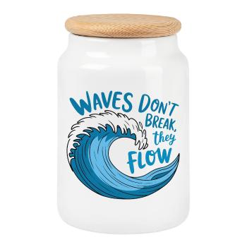 Flowing Wave Design - Cookie Jar with Wooden Lid - white - Front