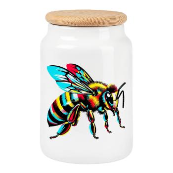 Bee - Cookie Jar with Wooden Lid - white - Front