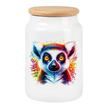 Lemur - Keksdose mit Holzdeckel - Weiß - Vorne