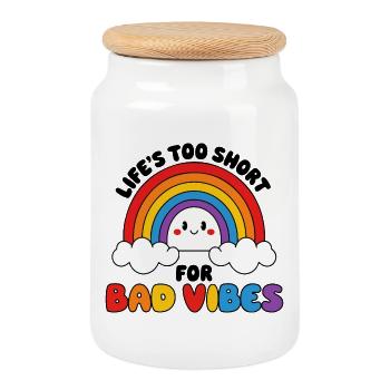 Joyful Rainbow with Cheery Cloud Faces - Cookie Jar with Wooden Lid - white - Front