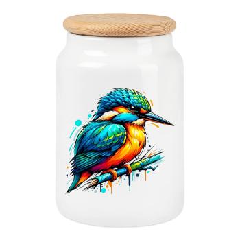 Martin-pêcheur - Boîte à biscuits avec couvercle en bois - blanc - Devant