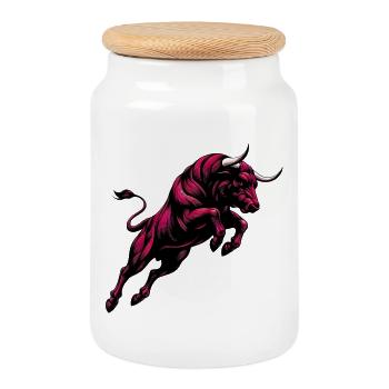 Bull - Cookie Jar with Wooden Lid - white - Front