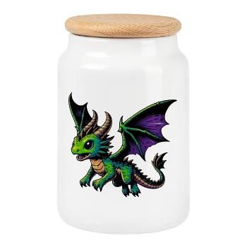 Drache - Keksdose mit Holzdeckel - Weiß - Vorne