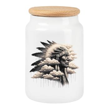 American Indian American - Cookie Jar with Wooden Lid - white - Front