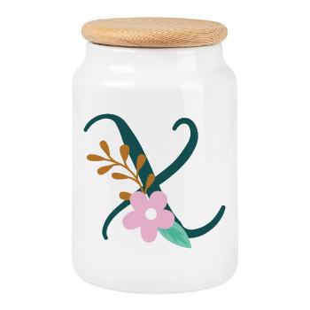 Eleganter Buchstabe 'X' mit Blumen - Keksdose mit Holzdeckel - Weiß - Vorne