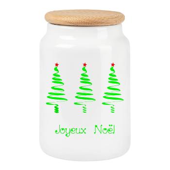 CHRISTMAS. MERRY CHRISTMAS. MERRY CHRISTMAS. FIR. NATURE. - Cookie Jar with Wooden Lid - white - Front