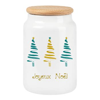 CHRISTMAS. MERRY CHRISTMAS. MERRY CHRISTMAS. FIR. NATURE. - Cookie Jar with Wooden Lid - white - Front