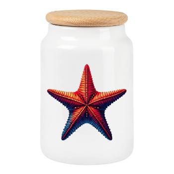 Starfish - Cookie Jar with Wooden Lid - white - Front