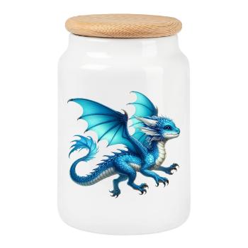 Dragon - Cookie Jar with Wooden Lid - white - Front