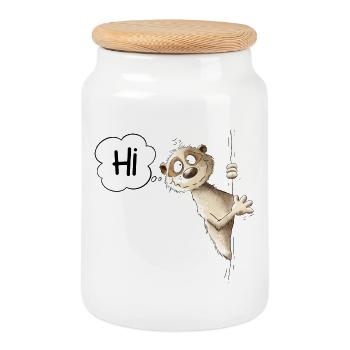 Hi Meerkat I Wild Animals - Cookie Jar with Wooden Lid - white - Front
