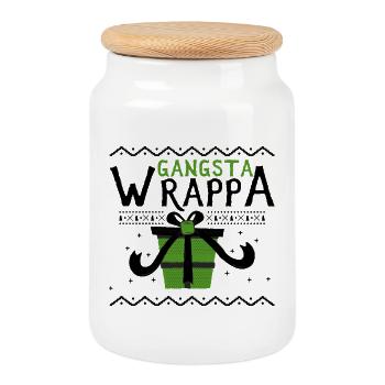 gangsta wrappa noël drôle de cadeau noël - Boîte à biscuits avec couvercle en bois - blanc - Devant
