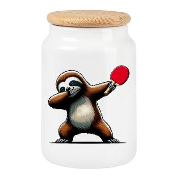 Dabbing Faultier Tischtennisschläger Ping Pong - Keksdose mit Holzdeckel - Weiß - Vorne