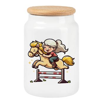 Children's Horse Sports - Cookie Jar with Wooden Lid - white - Front