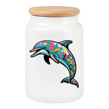 Dolphin - Cookie Jar with Wooden Lid - white - Front