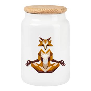 geometrische Fuchs bei der Meditation - Keksdose mit Holzdeckel - Weiß - Vorne