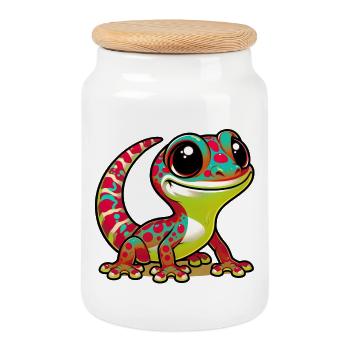 Gecko - Keksdose mit Holzdeckel - Weiß - Vorne