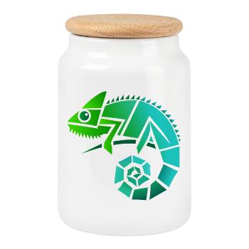 Chamäleon Illustration - Keksdose mit Holzdeckel - Weiß - Vorne