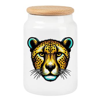 Guépard - Boîte à biscuits avec couvercle en bois - blanc - Devant