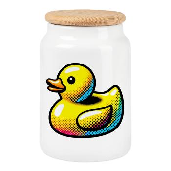 Ente Ente Ente Ente Ente - Keksdose mit Holzdeckel - Weiß - Vorne