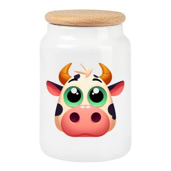 Cow - Cookie Jar with Wooden Lid - white - Front