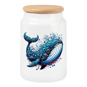 Whale - Cookie Jar with Wooden Lid - white - Front
