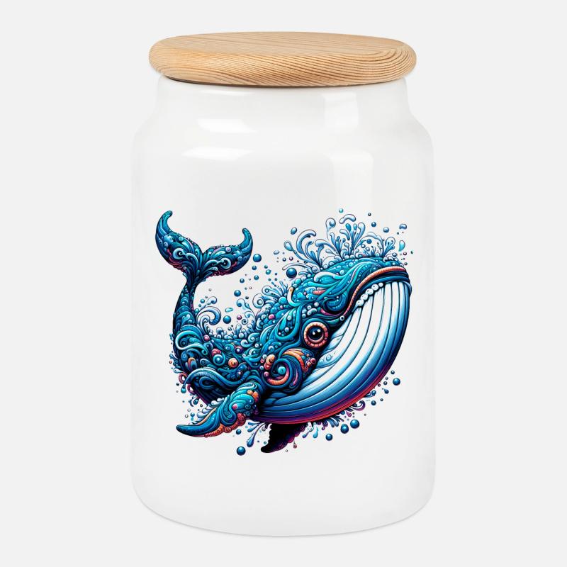 Whale - Cookie Jar with Wooden Lid - white