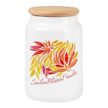 Soul Blossoms Joy - Sonja Ariel von Staden - Cookie Jar with Wooden Lid - white - Front