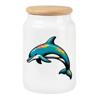 Dolphin - Cookie Jar with Wooden Lid - white - Front