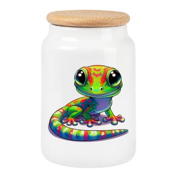 Gecko - Cookie Jar with Wooden Lid - white - Front