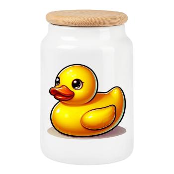 Ente Ente Ente Ente Ente - Keksdose mit Holzdeckel - Weiß - Vorne