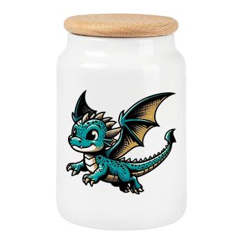 Drache - Keksdose mit Holzdeckel - Weiß - Vorne