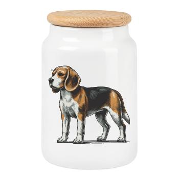 Beagle - Boîte à biscuits avec couvercle en bois - blanc - Devant