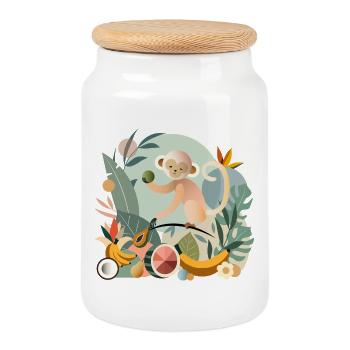 Singe joueur aux fruits tropicaux - Boîte à biscuits avec couvercle en bois - blanc - Devant