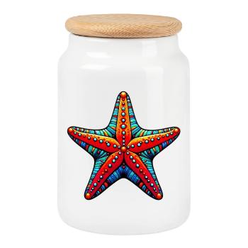 Étoile de mer - Boîte à biscuits avec couvercle en bois - blanc - Devant