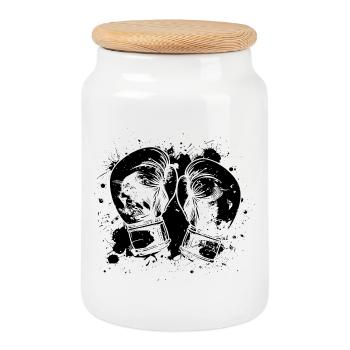 Boxing - Cookie Jar with Wooden Lid - white - Front