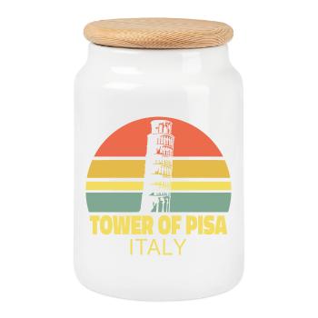Leaning Tower of Pisa Retro Sunset Silhouette - Cookie Jar with Wooden Lid - white - Front