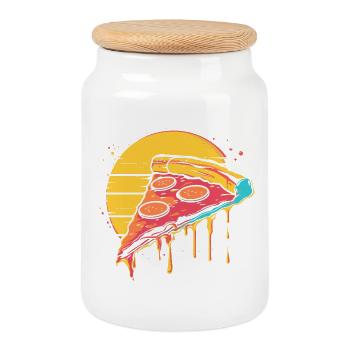 Illustration de tranche de pizza - Boîte à biscuits avec couvercle en bois - blanc - Devant