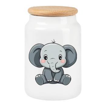 Niedlicher glücklicher Elefant - Entzückende Karikatur - Keksdose mit Holzdeckel - Weiß - Vorne