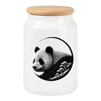 Panda with Forest – Nature-Loving Elegance - Cookie Jar with Wooden Lid - white - Front