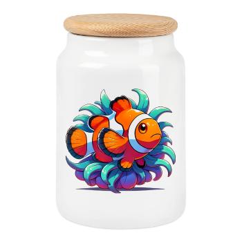 Clownfish - Cookie Jar with Wooden Lid - white - Front