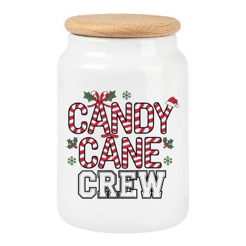 Festive Candy Cane Crew Christmas - Cookie Jar with Wooden Lid - white - Front